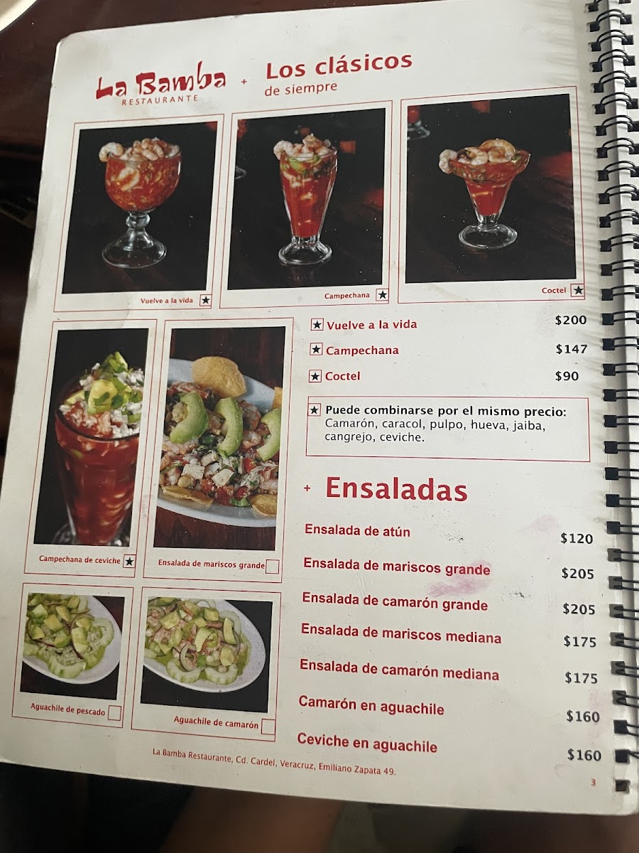 LA BAMBA MARISCOS S A DE C V Menu - Image 1